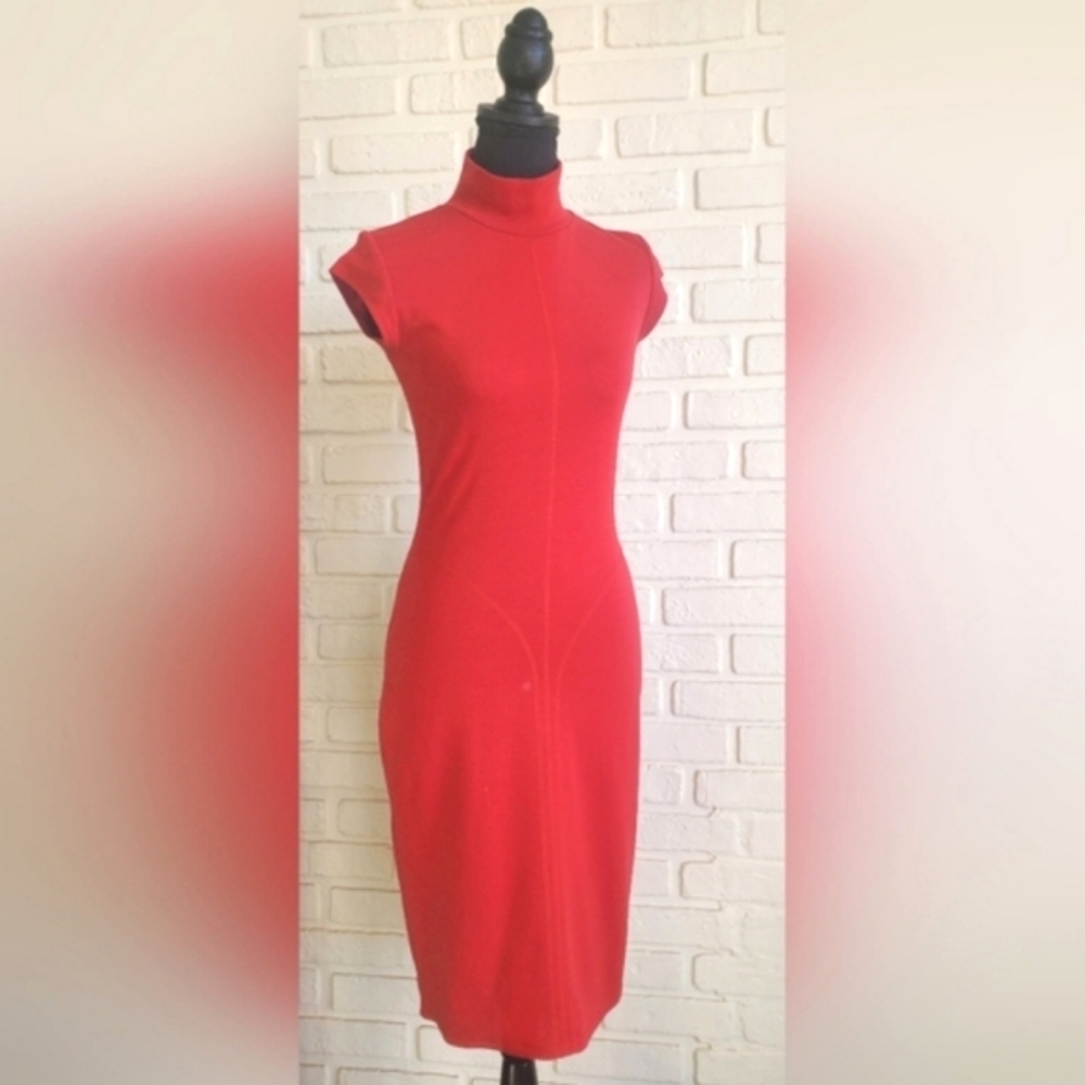 Seductions Red Cut Out Back Mock Neck Sheath Bodycon Dress Size XS